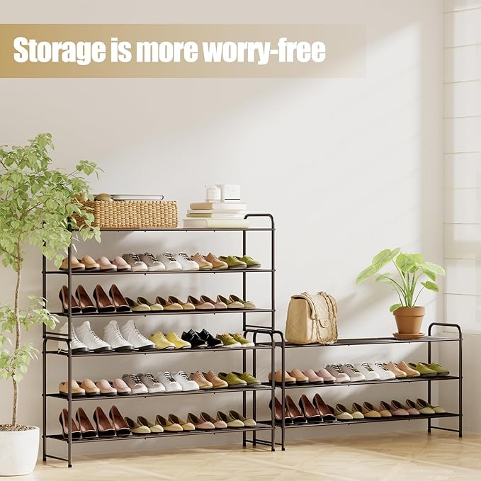 3-Tier Long Metal Shoe Rack,Extra Large Capacity Adjustable Stackable Shoe Organizer Shelf for Closet Entryway,Bronze 42" W × 24.5" H