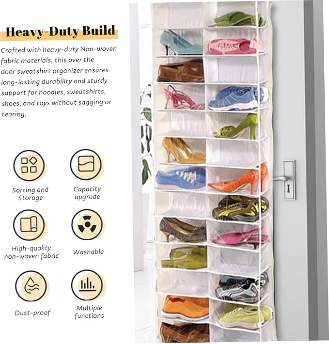 Over the Door Organizer, Extra Large Behind Door Storage of 26 Compartments, Over the Storage, Hanging Organizer for Closet, Diaper, Beige
