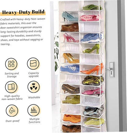 Over the Door Organizer, Extra Large Behind Door Storage of 26 Compartments, Over the Storage, Hanging Organizer for Closet, Diaper, Beige