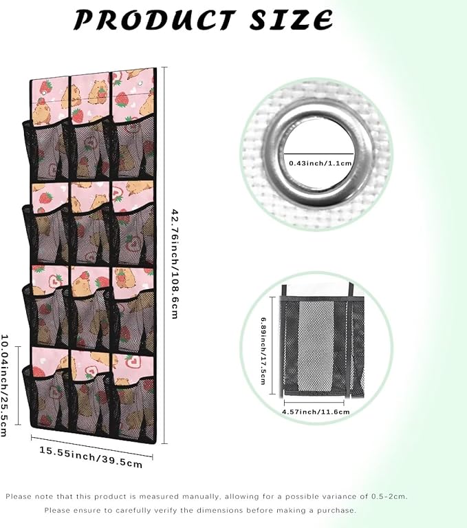 Strawberry Capibala Behind Door Organizer for Kids Room Mesh Fabric Door Hanging Shoe Organizer for Living Room,Easy to Install and Multi-Funtion Storage Bag