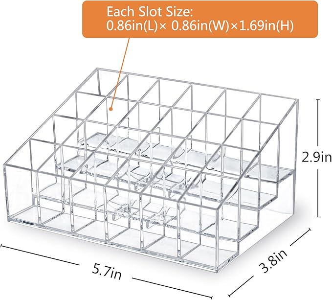 MOSIKER Lipstick Organizer,Small Clear Plastic Compact Lip Gloss Chapstick Perfume Sample Mascara Holder with 24 Slots