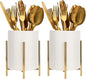 2 Set Silverware Caddy for Countertop,Sturdy Ceramic and Sturdy Metal Frame,Buffet Tableware, Party Table Decorations