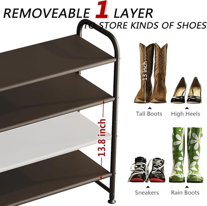 INGIORDAR Shoe Rack 4 Tier Long Storage Organizer Wide Metal Shoe Shelf for Closet Entryway Brown