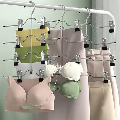 Tosnail 4 Pack 4 Tier Skirt Pants Clothes Hanger with Non Slip Clips, Space Saving Closet Organizer for Trouser, Slack, Jeans, Towels