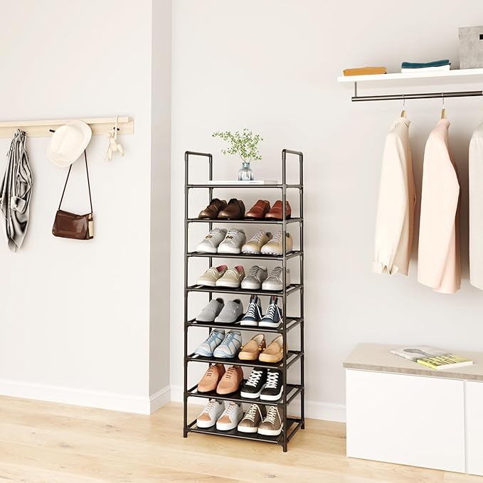 8-Tier Tall Shoe Rack for Closet, Entryway, Adjustable Sturdy Durable Shoe Shelf,Narrow Shoe Stand Organizer (18" W×10" D×58" H,Black)