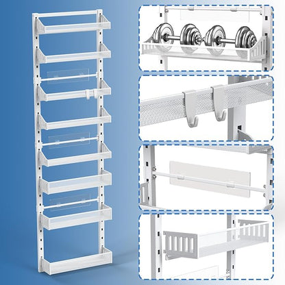 coobest 8-Tier Over the door Spice Rack Organizer, Large Heavy Duty Metal Wall Mount or Over The Door, 2 in 1 Rust-Proof Hanging Storage Shelf for Kitchen Pantry, Bathroom, Laundry Room, Closet