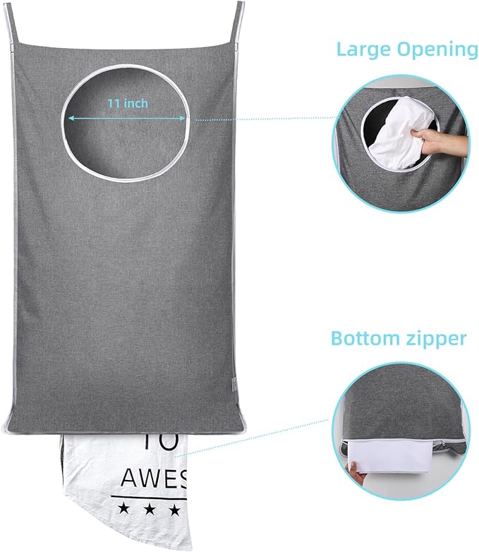 KEEPJOY Hanging Laundry Hamper Bag with 2 Different Types of Hooks, Size 20 x 30 Inch Door Laundry Hamper Storage Bag for Dirty Clothes, Blankets, and Toys (Grey, 1-Pack)