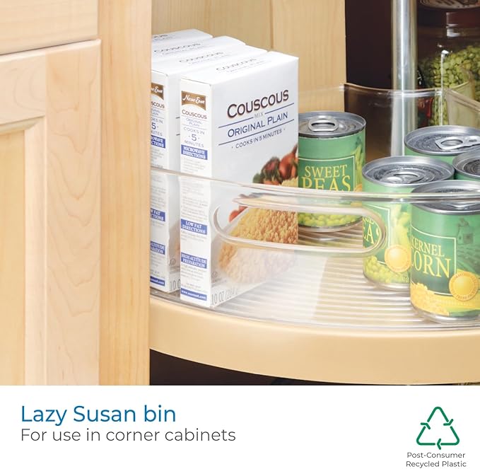 iDesign Plastic Lazy Susan Cabinet Storage Bin, 1/8 Wedge Container for Kitchen, Pantry, Counter, BPA-Free, 10.25" x 9.5" x 4", Clear