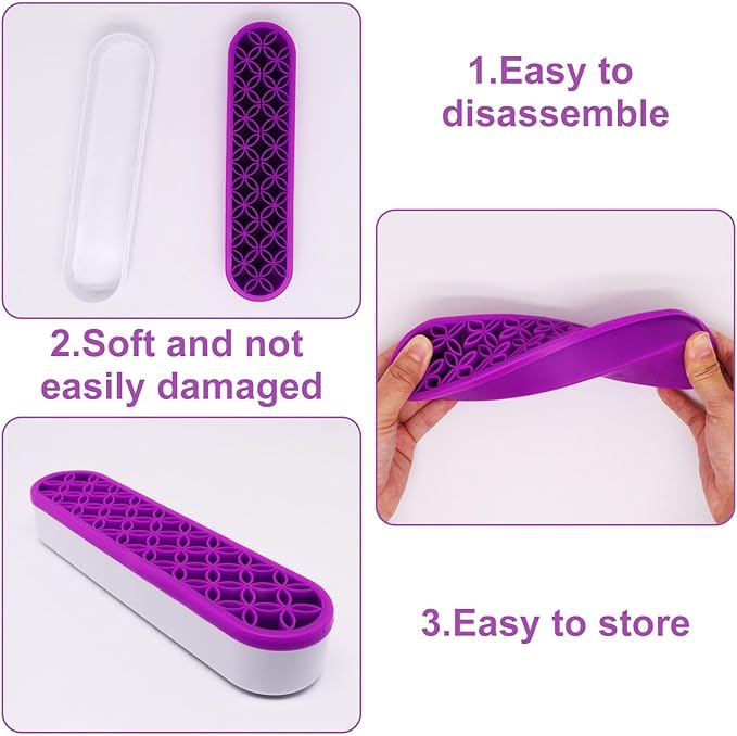 2Pcs Silicone Makeup Brush Holder Stand Purple Make Up Brushes Holder Organizer Makeup Brush Holders for Painting Pen Brushes Nail Clippers Drill Pens Ruler Sewing Craft Tools