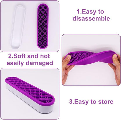 2Pcs Silicone Makeup Brush Holder Stand Purple Make Up Brushes Holder Organizer Makeup Brush Holders for Painting Pen Brushes Nail Clippers Drill Pens Ruler Sewing Craft Tools