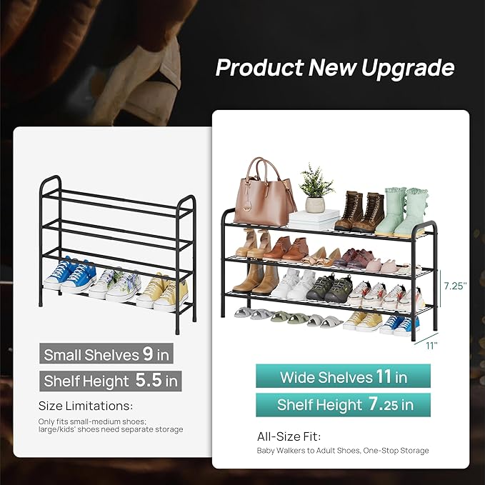 viewcare Long Shoe Rack for Closet, 3-Tier Extra Long Shoe Rack for Entryway & Garage, Sturdy Metal Construction, Shoe Organizer Holds 15-18 Pairs