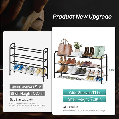 viewcare Long Shoe Rack for Closet, 3-Tier Extra Long Shoe Rack for Entryway & Garage, Sturdy Metal Construction, Shoe Organizer Holds 15-18 Pairs