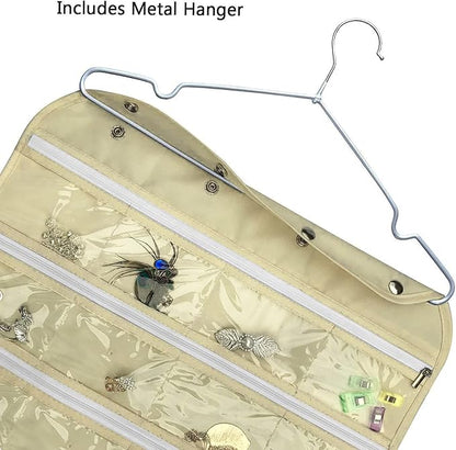 BB Brotrade Hanging Jewelry Organizer,Double Sided Jewelry Storage Organizer,80 Zipper Clear PVC Pockets for Holding Necklaces, Bracelets, Rings, Earrings