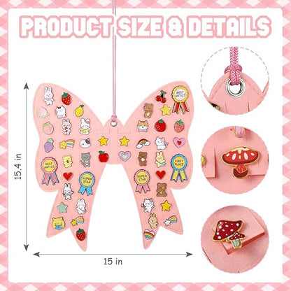 Pink Bow Brooch Pin Organizer Wall Hanging Display Board Kawaii Enamel Display Holder Storage Case Holds 106 Pins Cute Coquette Aesthetic Collection Rack for Room Decor Gift