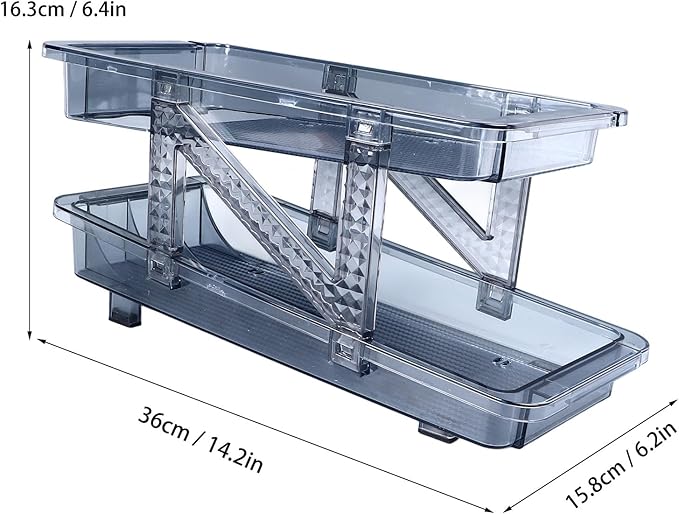 Auto Rolling Soda Can Dispenser Blue Organizer 2 Tier Adjustable Width Drink Container Holder for Fridge