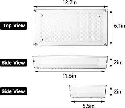 5 Pack Clear Plastic Drawer Organizer Tray Cutlery Utensil Makeups Drawer Silverware Organizers 12" X 6"