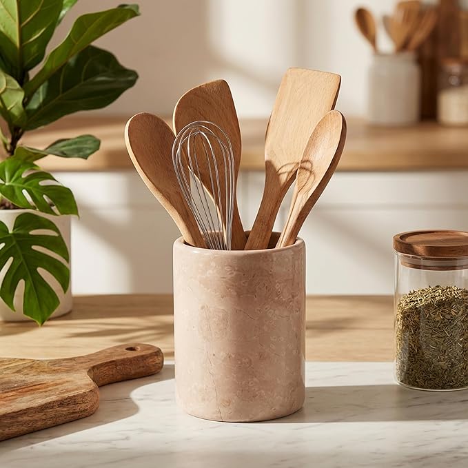 Radicaln Marble Utensil Holder 6.5" Inches Verona Handmade Spoon Holder for Kitchen Counter, Ideal Kitchen Utensils Set Organizer, Farmhouse Kitchens Decor & Cooking Utensil Storage