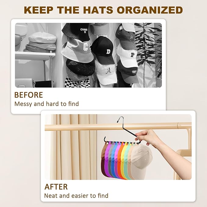 Hat Organizer for Baseball Caps - Hat Hangers for Closet - Stainless Steel Hat Rack - Cap Holder Hat Storage Holds Caps - Birthday Gifts for Men & Women (4)
