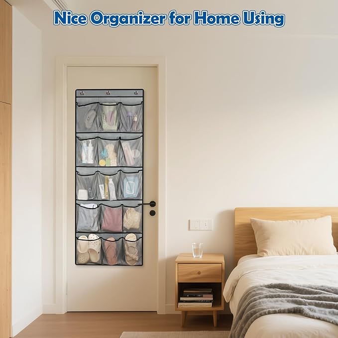 Over The Door Cruise Ship Organizer - Cruise Ship Magnetic Door Organizer with 15 Size-Graded Pockets, Hanging Magnetic Cruise Storage Shoe Rack for Cabin, 2025 Cruise Essential, 9 Hooks(Grey)
