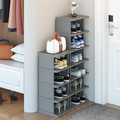 AFOORD Narrow Shoe Rack12Tiers, Tall Skinny Shoe Organizer, Small Space and Vertical Shoe Rack, Suitable for Entryway,Hallway,Closet, Corner, Bedroom and Garage Shoe Shelf (Classic Grey