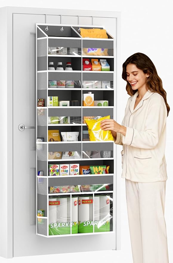 Over the Door Hanging Organizer - Hanging Closet Organizer and Storage with Large Pockets, Swing-proof Behind The Door Organizer for Bathroom Nursery Room Essentials (Grey, 1 Pack - Extra Large)