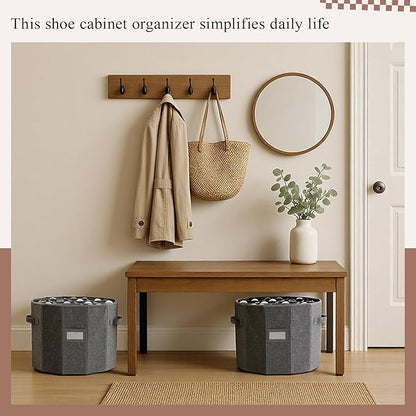Ripeng 2 Pack Round Shoe Organizer for Closet, Cylindrical Shoe Storage Organizer with Removable Dividers and Lid, Foldable Closet Container Round Compartment Bins for Home (D17 X H13.2,Rectangular)