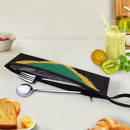 COEQINE Jamaica Flag Themes Travel Silverware Case Cutlery Pouch Chopsticks Pouch Lightweight Portable Travel Accessories Tableware Carry Bag For Party Camp
