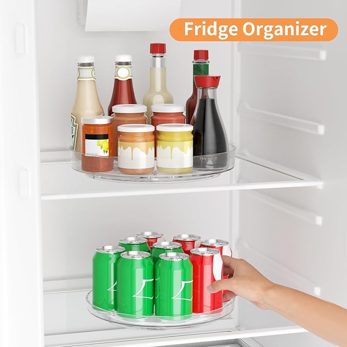 2 Pack Lazy Susan Turntable Organizer, 9 and 10 Inch Rotating Trays for Corner Cabinet, Fridge, Pantry, Kitchen, Table Top, Makeup Vanity, Bathroom Countertop Storage, Acrylic Spinning Spice Rack