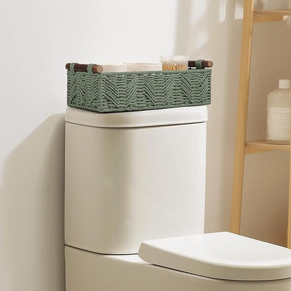 Bathroom Baskets for Organizing with Handle Decorative Basket for Bathroom Countertop Storage Toilet Paper Storage Basket for Toilet Tank Top Small Baskets Set,Green