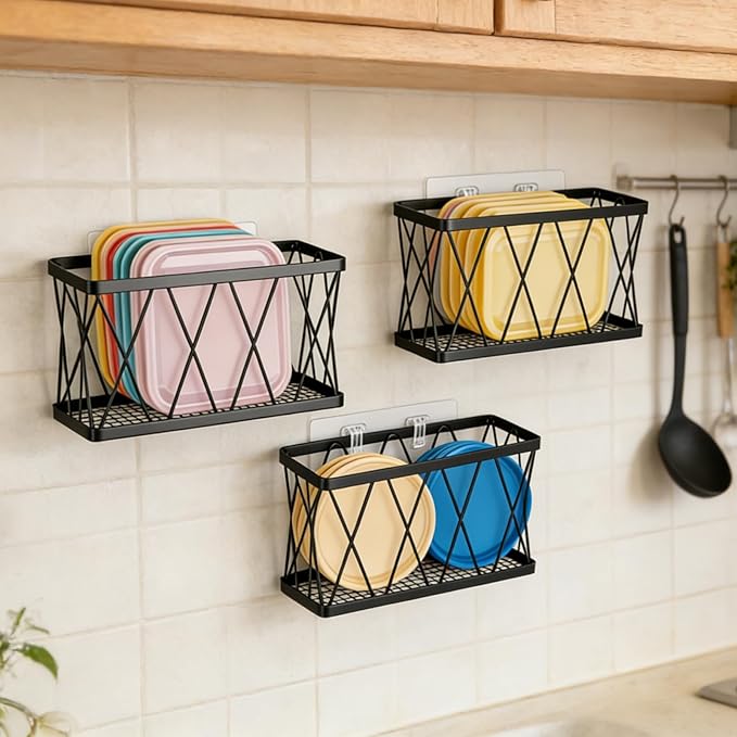 Pots and Pans Organizer Under Cabinet 3-Pack Iron Pot Lid Organizer Inside Cabinet Heavy Duty Cookware Rack Adjustable Lid Organizers Sturdy Metal Storage System for Kitchen Pantry Organization