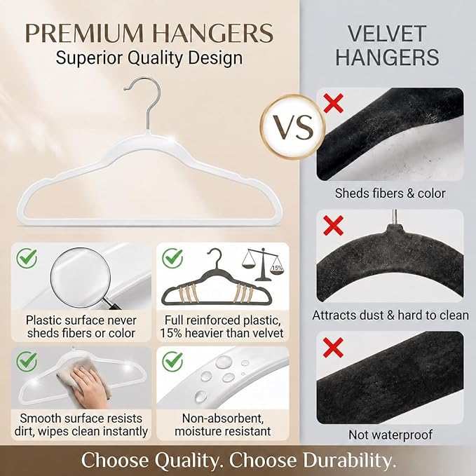 SMARTOR Plastic Hangers 50 Pack - Thin Clothes Hangers Heavy Duty | Durable | Lightweight | Space Saving | Slim | Flexible - Dorm Room Essentials for College Students - White