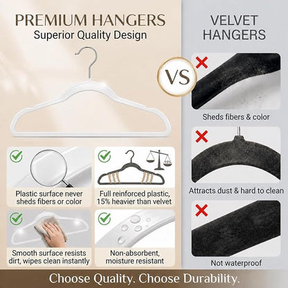 SMARTOR Plastic Hangers 50 Pack - Thin Clothes Hangers Heavy Duty | Durable | Lightweight | Space Saving | Slim | Flexible - Dorm Room Essentials for College Students - White
