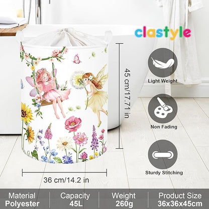 Clastyle Lovely Princess Laundry Basket Kids Clothes Book Storage Basket Gift Toy Box for Bedroom Decor,Flower Fairy,36x45 cm