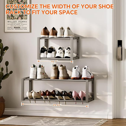Homeiju Hanging Shoe Organizer,2 Pack Wall Mounted Shoe Rack Holds 12 Pairs,Space Saving Metal Wall Shoe Rack,Hanging Shoe Rack Shoe Holder for Small Space,Entryway,Closet,RV,Camper (Grey)