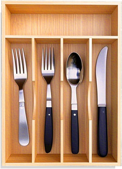 guiogc Bamboo Kitchen Drawer Silverware Organizer, 9 Inch Silverware Utensils Tray Holder for Small Drawer, Cutlery Tray, Wood Caddy for Flatware Cutlery Knives 5-Slots