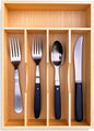 guiogc Bamboo Kitchen Drawer Silverware Organizer, 9 Inch Silverware Utensils Tray Holder for Small Drawer, Cutlery Tray, Wood Caddy for Flatware Cutlery Knives 5-Slots