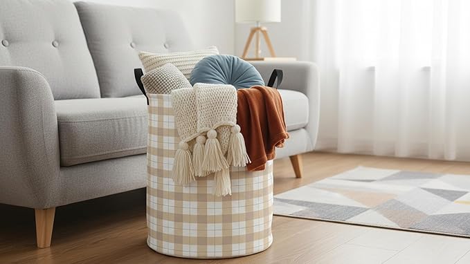 CLOCOR Large Laundry Basket,Waterproof Nursery Hamper,Collapsible Fabric Storage Container,Room Decor,Gift Basket（Yellow Grid