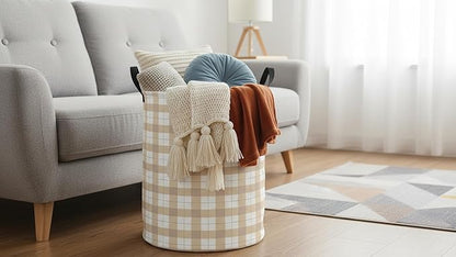 CLOCOR Large Laundry Basket,Waterproof Nursery Hamper,Collapsible Fabric Storage Container,Room Decor,Gift Basket（Yellow Grid