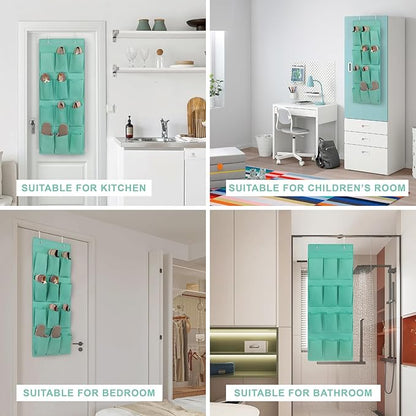 Over the Door Shoe Organizer, Hanging Shoe Rack Storage Holder with 12 Large Pockets for Closet Door, Men Women Kids Shoes, Cruise(Green