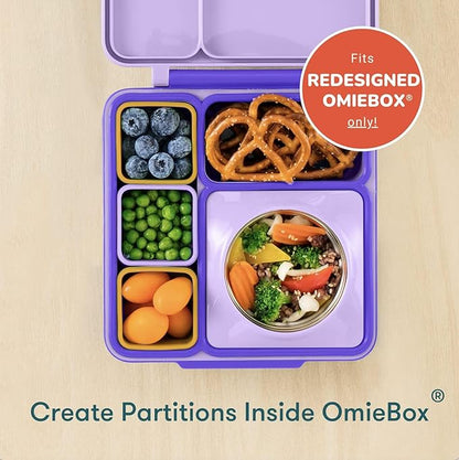 OmieBox (2 pack) Leakproof Dips Containers To Go, Salad Dressing Container, Condiment Container with Lids - Food Safe Silicone - 4 ounces (Purple/Orange)