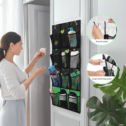 12-Pocket Foldable Door Hanging Organizer, Oxford Cloth Waterproof and Ideal for Bathroom Closet or Kitchen Storage Needs, Heart Lucky Leaf