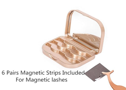 Champion Gold Eyelash Storage Case Organizer With Makeup Mirror Frame Box, Magnetic Lash Packaging Travel Bag