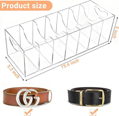 Meaocer Belt Organizer - 7 Compartment Acrylic Belt Display Case for Closet Ties and Bow Ties