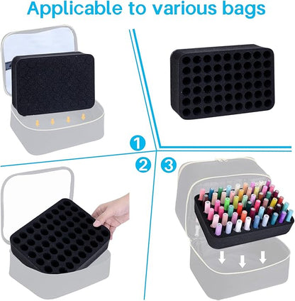 2 Pack Nail Polish Organizer Holder Foam Pad with Slots for Storage 108 Bottles (15ml/0.5fl.oz) Nail Polish or Essential Oil Tray for Drawers Black