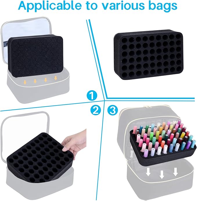 Nail Polish Organizer Holder Foam Pad with Slots for Storage 54 Bottles (15ml/0.5fl.oz) Nail Polish or Essential Oil Tray for Drawers Black