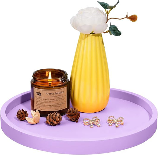 NiHome Thickened Silicone Vanity Organizer Tray for Bathroom Accessories, Kitchen Countertop, Living Room Decor, Multipurpose Shatter-Resistant Round Tray Decor for Candle,Perfume,Soap,Plant (Purple)