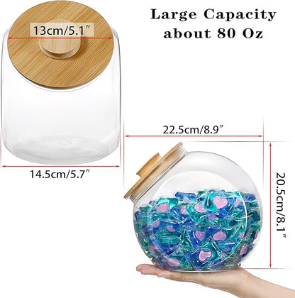 Sumnacon Laundry Pods Container with Wooden Lid, Wide Mouth Laundry Room Organization Containers Plastic Food Storage Jar for Pantry Versatile Candy Jar or Cookie Containers for Kitchen