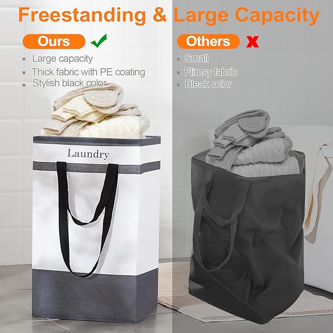 FairyHaus Laundry Basket 78L, 2Pack Laundry Hamper with Easy Carry Handles, Collapsible Laundry Baskets Hampers for Bathroom Clothes Storage Black