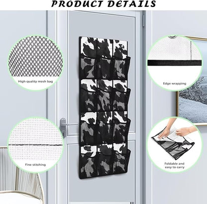 Geometric Pattern Over Door Organizer Bathroom 12 Pockets Shoe Holder Hanger Mesh Fabric Behind The Door Organizer for Office