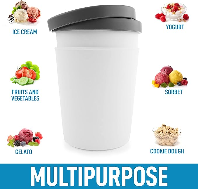 Zulay [2 Pack - 1 Quart Each] Large Ice Cream Containers For Homemade Ice Cream - Reusable Ice Cream Container Set with Lids - Ice Cream Pint Containers For Sorbet, Gelato, Frozen Yogurt (Gray)